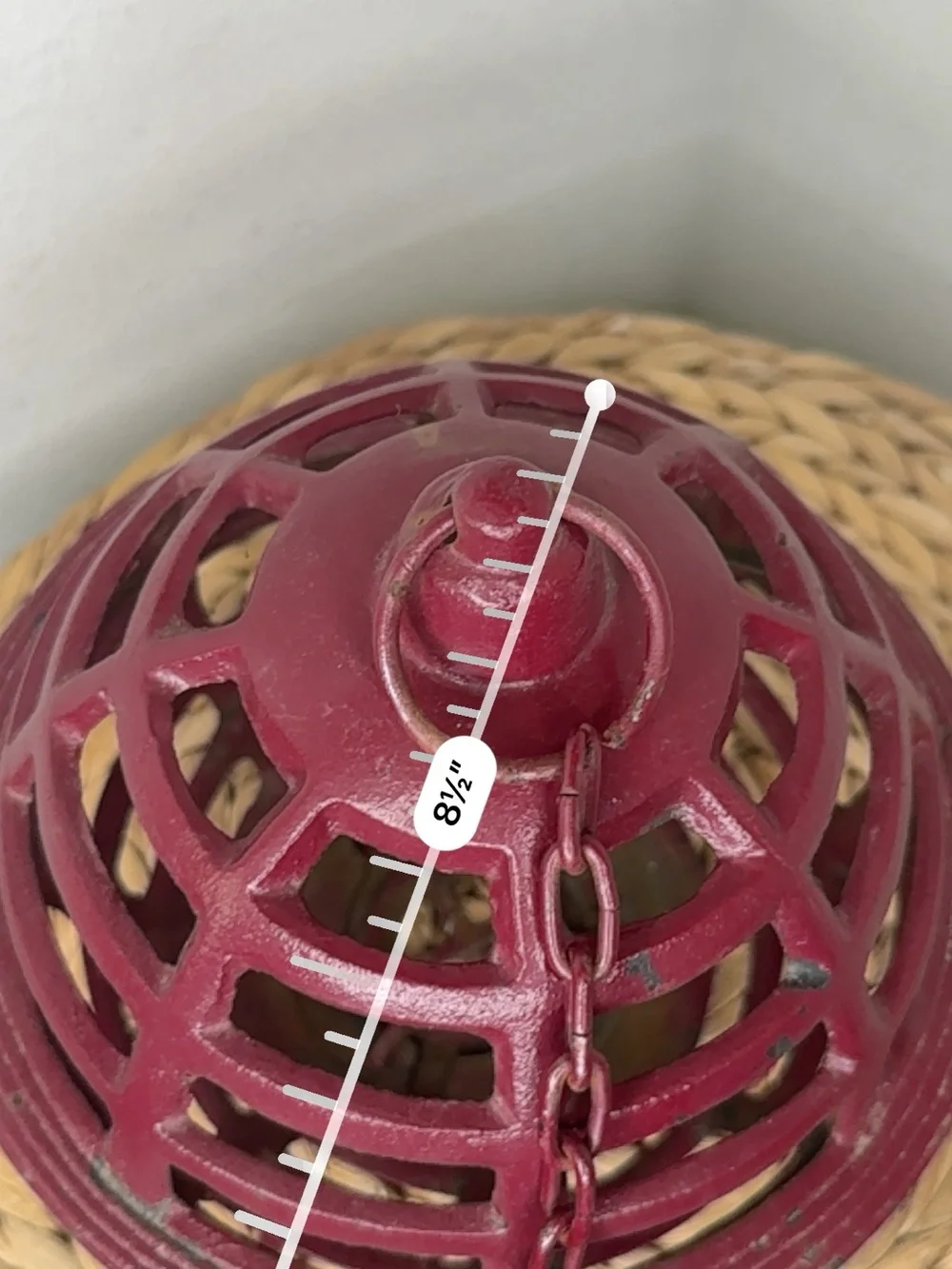 Vintage Japanese Hand-Cast Iron Orb Hanging Lantern Dark Red Maroon Garden Lamp